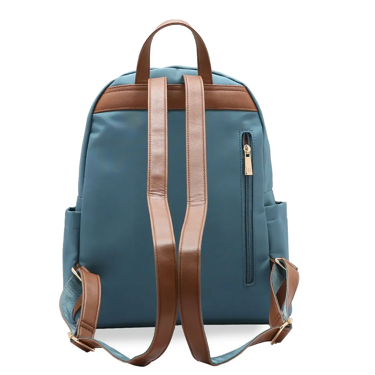 Vista traseira da mochila feminina Chenson azul com bolso e alças ajustáveis